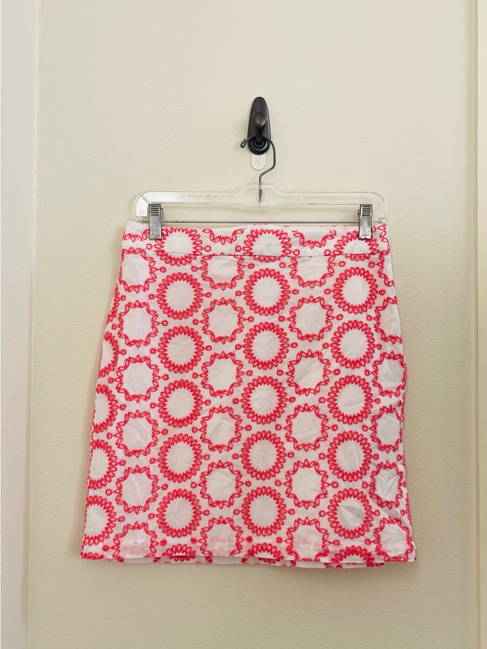 Banana Republic Women’s Milly Collection Coral-Pink White Geometric Mini Skirt 6 - Picture 1 of 5